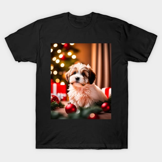 Havanese Puppy Dog with Christmas Gifts T-Shirt by nicecorgi